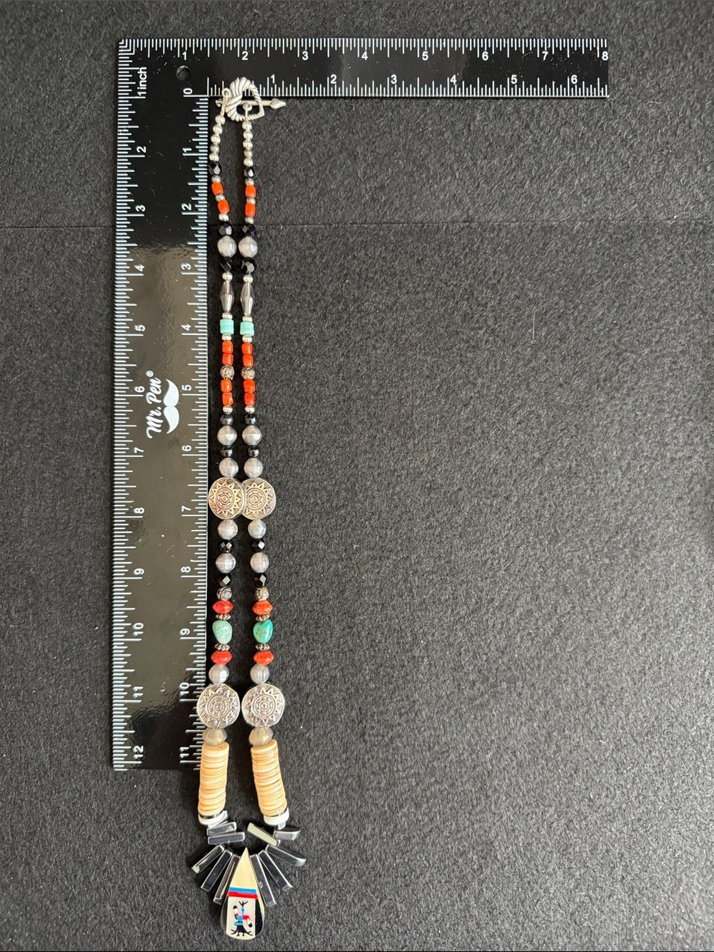 VTG Inspired Zuni-Style Mosaic Inlay Pendant Necklace Hematite Fan - Picture 5 of 6